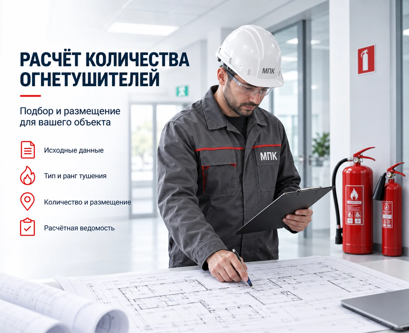 Расчёт количества, подбор и размещение огнетушителей